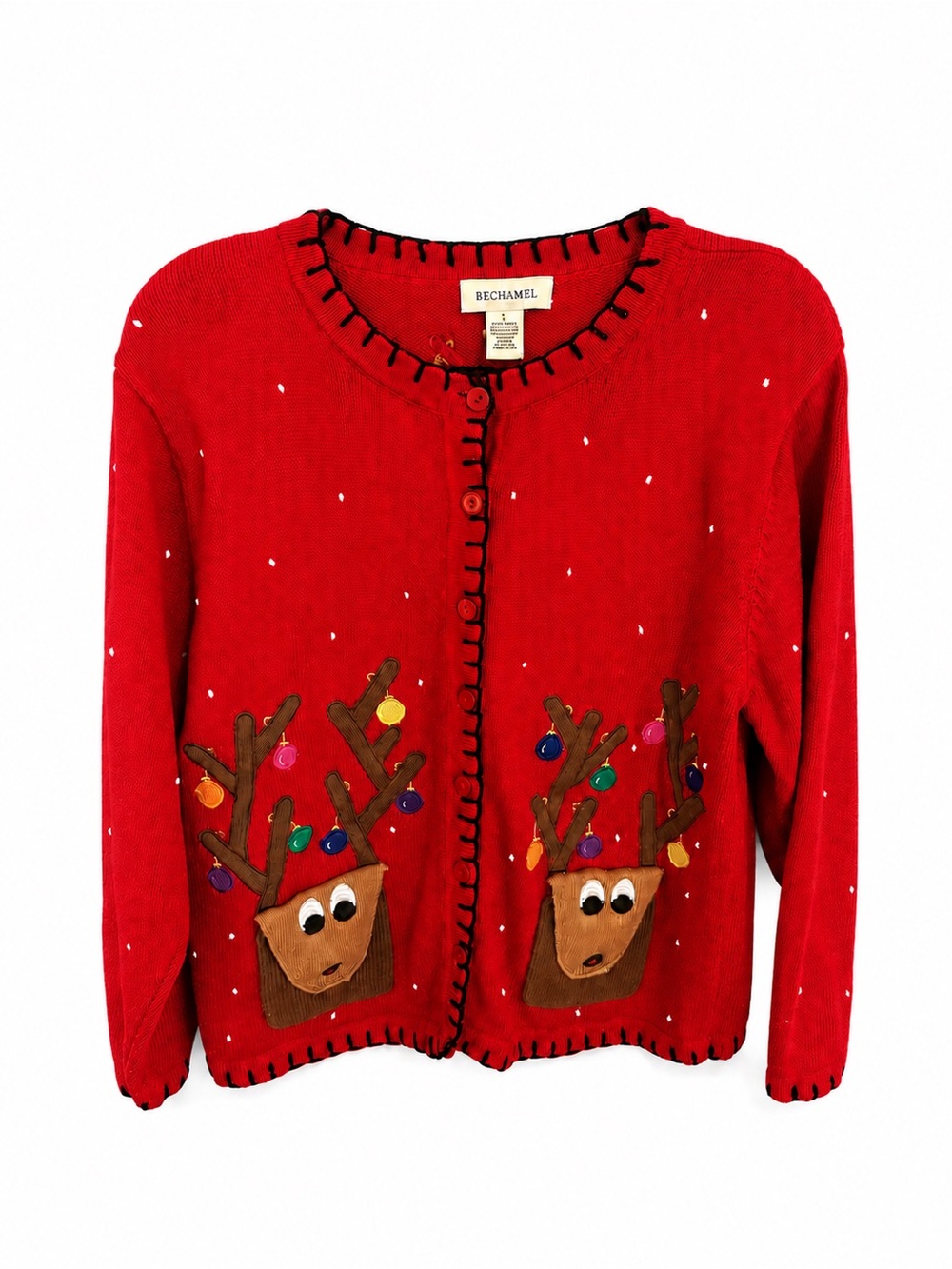 Vintage 90’s Bechamel Christmas Cardigan, Pockets, Shoulder Pads Worn 2xs Large